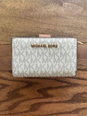 Michael Kors Beige Monogram Wallet with Gold Logo